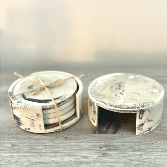 Handmade Marbled Concrete Coasters Set of 4 with holder– Waterproof, Cork-Backed - Picture 2 of 6